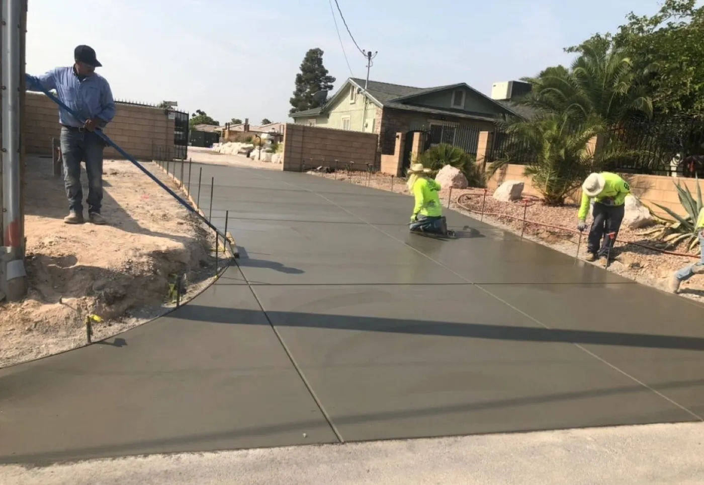 Fresh concrete driveway poured at a Las Vegas home