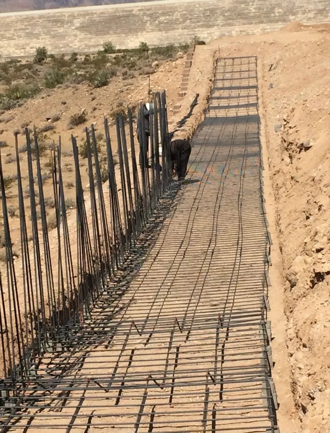 Walkway forms and rebar set for a concrete pour